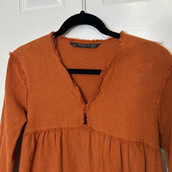 Zara Burnt Orange Tunic Dress with frayed hems size medium NWOT - Picture 4 of 10